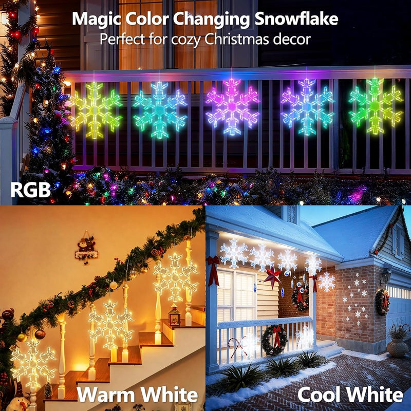 ODEETRONIC Snowflake Window Silhouette Lights, 2 Packs 12" Folding RGB Christmas Window Hanging Lights with Remote, 61 Mode Color Changing Christmas Snowflakes Light for Xmas Indoor Outdoor Eave Decor - Image 2